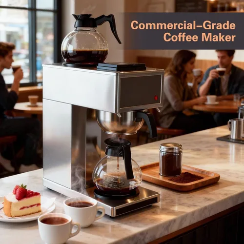 Miniatura 8 de VONCI Cafetera comercial de 1610 W, cafetera de goteo de 12 tazas, 2 jarras de vidrio y 2 calentadores, carcasa y embudo de acero inoxidable