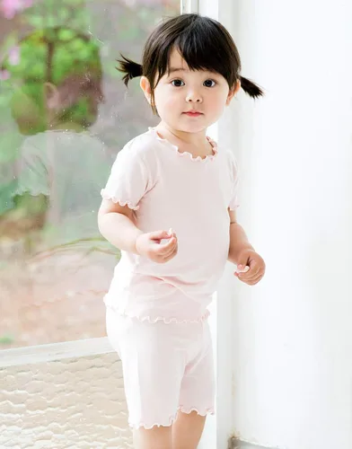 Miniatura 4 de VAENAIT BABY - Pijama de viscosa para niñas y niños pequeños de 6 a 12 meses, 2 piezas, camiseta y shorts, tela fresca, drapeada y suave para verano