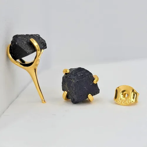 Miniatura 83 de Aretes de piedra preciosa natural en bruto con oro amarillo sobre plata de ley 925, 6 a 0.276 in, regalo de piedra de nacimiento de calidad genuina