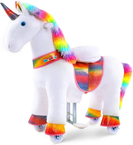 WondeRides Juguete de Montar Unicornio Caballo Pony Arcoíris, Juguete de Pony Unicornio de Montar de 30.1 Pulgadas de Altura, Animal Caminante