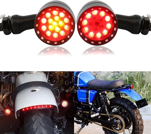 Miniatura 14 de 2 luces LED rojas de 15 piezas para motocicleta, luz de freno, intermitente, indicador de parada para Harley Honda Chopper (Luz roja cromada)