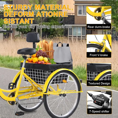 Miniatura 2 de Triciclo para adultos, triciclos para adultos de 24/26 pulgadas, bicicleta de crucero de 3 ruedas con cesta grande y asiento ajustable, triciclos