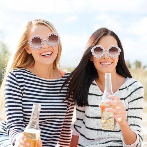Miniatura 7 de 3 paquetes de gafas de sol retro con margaritas para mujer, gafas redondas de discoteca, gafas de sol novedosas florales para adultos y niños, M
