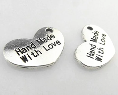 Miniatura 5 de Colgante hecho a mano con dije de amor, en forma de corazón, con mensaje de palabra, para hacer joyas (50 unidades, tono plateado antiguo), Zinc