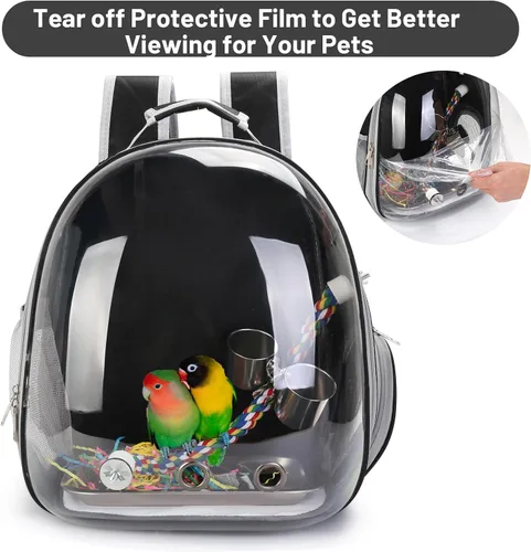 Miniatura 7 de Mochila para pájaros, jaula de viaje para pájaros para loros pequeños y medianos, periquitos, cacatúas, bolsa portátil de ventana de burbujas