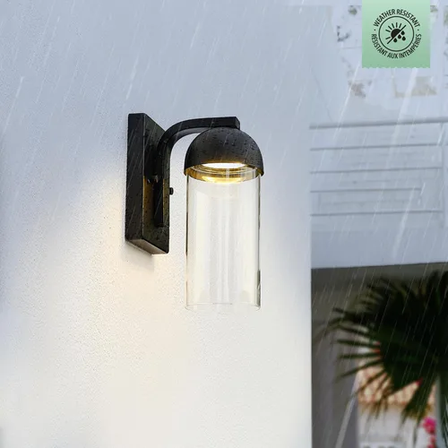 Miniatura 4 de GLOBE 60000023 - Lámpara de pared eléctrica LED integrada de 12 W, color negro mate, pantalla de cristal transparente, luz de porche, luces de pared