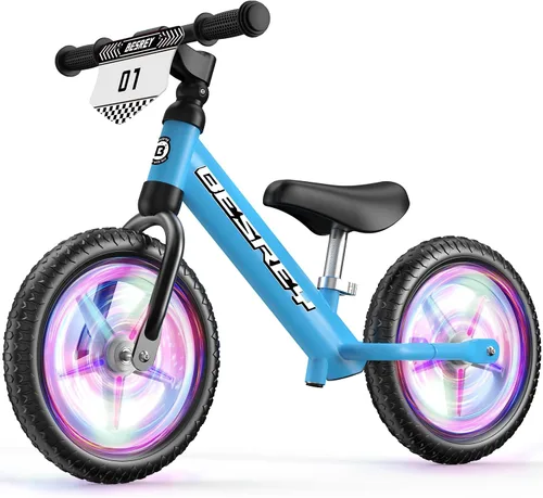 Miniatura 10 de besrey Bicicleta de equilibrio para niños de 2 años: marco totalmente metálico y ruedas autoiluminadas de 12 pulgadas, bicicleta para niños