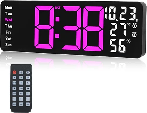Miniatura 11 de Reloj de pared digital con pantalla grande, reloj digital de 17.3 pulgadas con control remoto a color RGB, reloj de pared grande con atenuación
