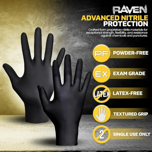Miniatura 3 de SAS Raven - Guantes desechables de nitrilo sin polvo, 10 cajas/100 unidades de consumo, 1000 guantes en total, 7 mil - sm, sin látex, productos