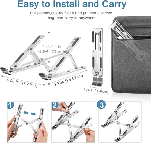 Miniatura 5 de ivoler Soporte para laptop, soporte elevador para laptop, soporte para tableta de computadora, 6 ángulos ajustables, de aluminio, ergonómico