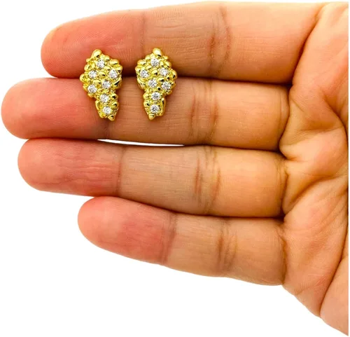 Miniatura 2 de Aretes de tuerca de plata de ley 925 con acabado de oro amarillo de 18 quilates para hombre