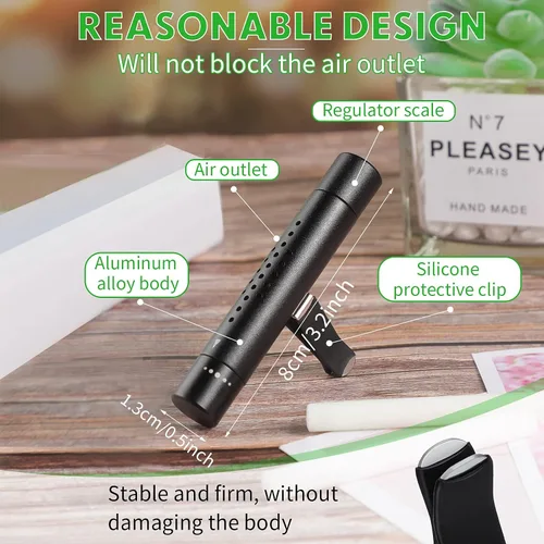 Miniatura 3 de Hicarer 2 piezas de difusor de aceite esencial para automóvil, clip de ventilación, ambientador cilíndrico con 10 varillas de repuesto para oficina