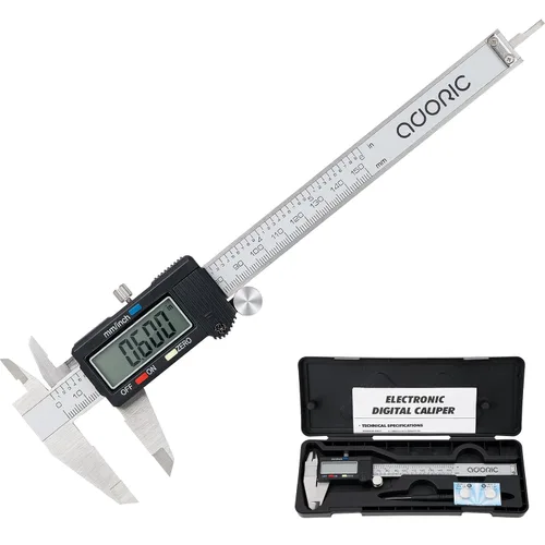 Adoric - Calibrador digital electrónico, calibre digital electrónico con cuerpo de acero inoxidable y pantalla LCD grande | 0-6 pulgadas | Plateado