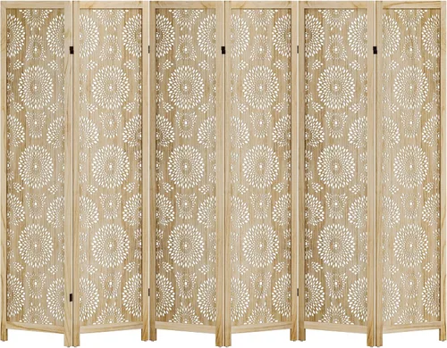 Miniatura 9 de WelFurGeer Divisor de habitación de madera hecho a mano, pantalla de privacidad plegable de 4 paneles con paneles ajustables de 360°, divisores