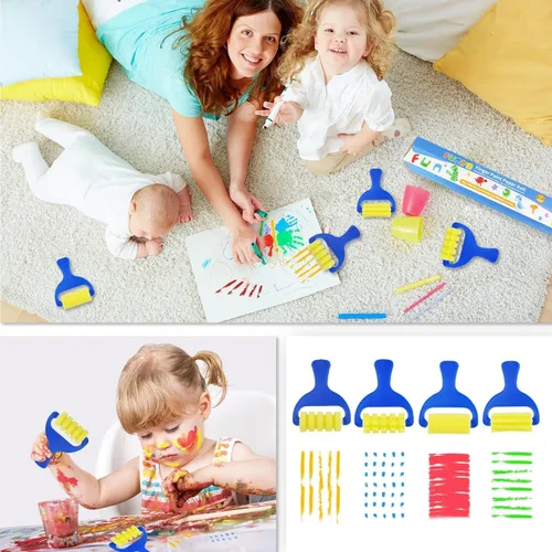 Miniatura 4 de Funto Juego de pintura de dedos lavable para niños, 25 piezas de suministros de pintura artística no tóxicos para bebés, incluye rollo de papel