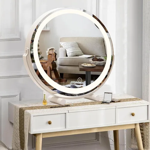 Miniatura 8 de Espejo de maquillaje con luces, espejo de tocador grande iluminado, pantalla de control táctil inteligente y rotación de 360 grados con espejo