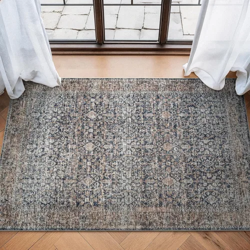 Miniatura 50 de Bloom Rugs Alfombra lavable antideslizante de 2 x 3 pies, color azul/verde/mandarina, alfombra tradicional oriental para sala de estar, dormitorio