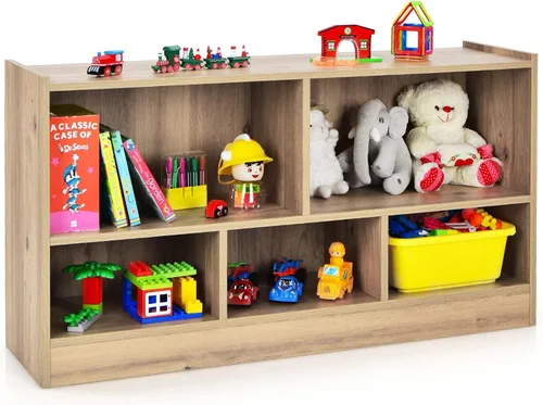 Costzon Organizador de almacenamiento de juguetes para niños, almacenamiento escolar de 5 secciones para organizar libros, juguetes, estantería de