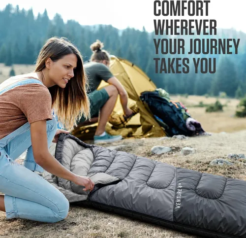 Miniatura 4 de VENTURE 4TH Saco de dormir para mochileros – XXL, tamaños dobles e individuales – Saco de dormir ligero para clima cálido y frío para adultos, niños