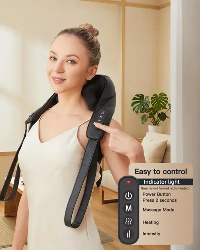 Miniatura 5 de Masajeador de cuello y hombros con calor, almohada de masaje 3D de tejido profundo para cuello, espalda, alivio del dolor de trapecio, masajeador