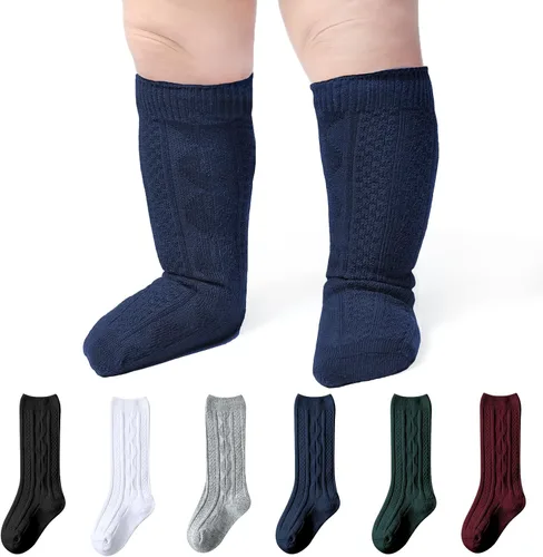 Calcetines altos hasta la rodilla para bebés, calcetines para recién nacidos, calcetines de tubo para niños, calcetines de punto trenzado hasta la