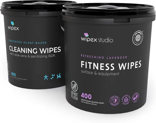 Miniatura 16 de Wipex Toallitas de gimnasio para paquete de equipos, verificado por EWG, obtén 800 toallitas con (1) cubo de lavanda y (1) rollo de recarga a base