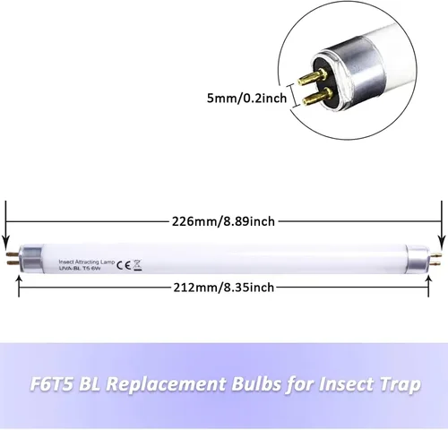 Miniatura 2 de Celiwace Paquete de 6 bombillas de repuesto UVA-BL T5 6W 32050 F6T5/BL Tubo de luz fluorescente de 6 vatios para DynaTrap DT2000XL, DT2000XLP