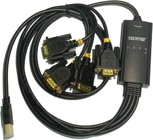 Miniatura 2 de TECHTOO Adaptador USB a Serial RS232 DB9 de 4 puertos USB a Seria Convertidor Serial Cable de 9 pines con tornillos de pulgar