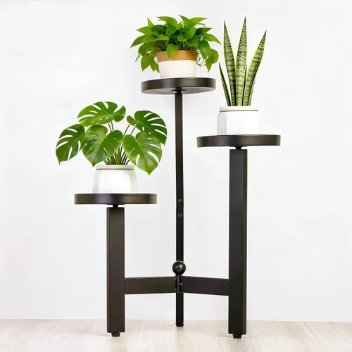 Soporte para plantas de 3 niveles, estante de hierro de varios niveles de 25 pulgadas para vegetación interior y exterior | Moderno estante de