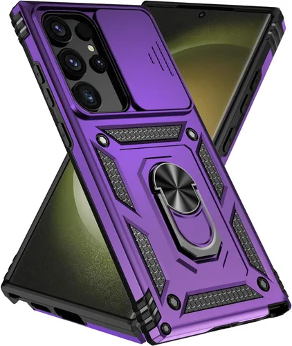 Miniatura 27 de SunStory Funda para teléfono Galaxy A14 5G [grado militar] con protector de pantalla HD, cubierta de cámara deslizante, soporte y material negro