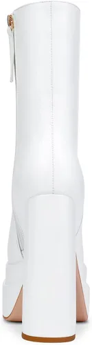 Miniatura 5 de Aachcol Botas de plataforma para mujer, puntera cuadrada, tacón alto, grueso, cremallera lateral, media pantorrilla, botines