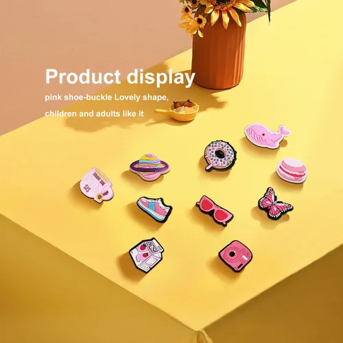 Miniatura 6 de IOKUKI 35 dijes rosados para zapatos para niñas y mujeres, decoración estética de zapatos para sandalias de zuecos, regalos de fiesta rosa