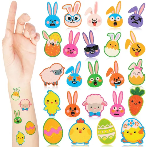Nosiny 240 piezas de tatuajes temporales con purpurina de Pascua, huevos de conejito feliz, pollo, zanahoria, accesorios de ropa, calcomanías de