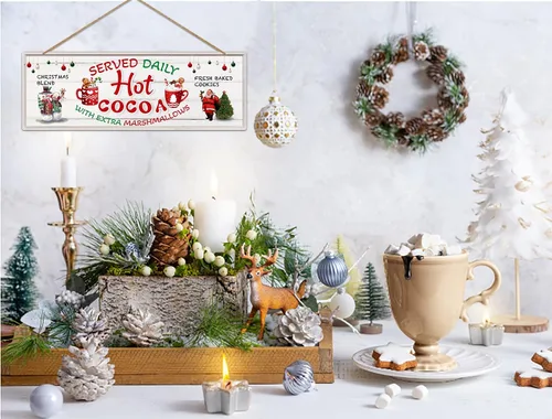 Miniatura 3 de D24TIME Letreros de Navidad de cacao caliente, letrero de decoración de barra de cacao caliente