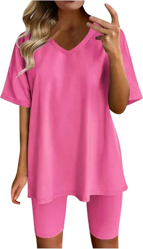 Conjunto de verano de dos piezas para mujer, conjunto de 2 piezas, casual, camiseta de gran tamaño, pantalones cortos de motociclista,