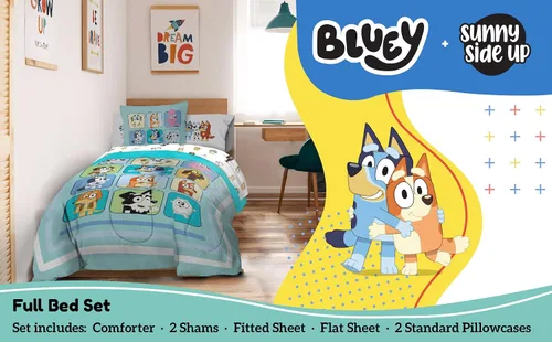 Miniatura 2 de Sunny Side Up Bluey & Friends - Juego de edredón tamaño completo, ropa de cama infantil de 7 piezas, incluye edredón, sábanas y funda de almohada