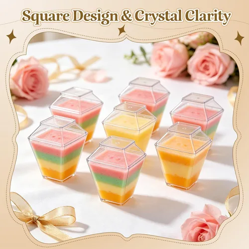 Miniatura 7 de Oomcu Mini tazas de parfait cuadradas transparentes desechables para yogur, helado, mousse, aperitivos, embutidos, pudín, gelatina, dulces
