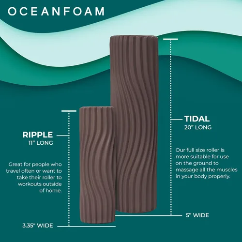 Miniatura 5 de Oceanfoam Tidal Roller - Espresso - Rodillo de espuma para masaje muscular para dolor de espalda y estiramientos, textura firme y ergonómica de onda