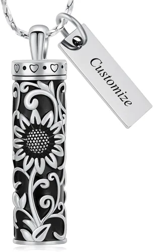 Miniatura 51 de Collar de urna de girasol para cenizas, collar de barra cilíndrica para cenizas para mujer, colgante de recuerdo para cenizas, joyería de cremación