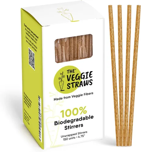 Miniatura 8 de The Veggie Straws 150 unidades de agitadores de bebidas biodegradables negros sin envolver de 4.75 pulgadas - Hecho de fibras vegetales, los mejores