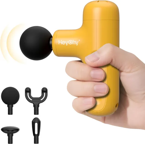 Miniatura 10 de Pistola de masaje súper mini de tejido profundo, pistola masajeadora con amplitud de 4-10mm y 4 cabezales, masajeador portátil de mano silencioso
