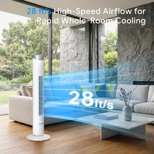 Miniatura 2 de ZAFRO Ventilador de torre inteligente para dormitorio, ventilador de torre oscilante de 120°, 28 pies/s de alta velocidad, 12 velocidades, 4 modos