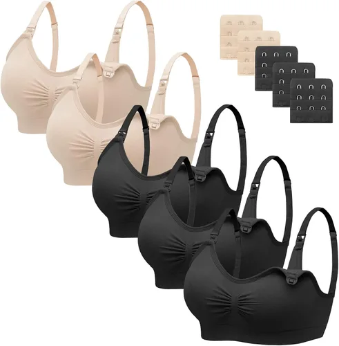 Angelhood Brasier de lactancia para mujer, paquete de 5 unidades, brasier de lactancia materna sin costuras, sin costuras, con extensores de brasier