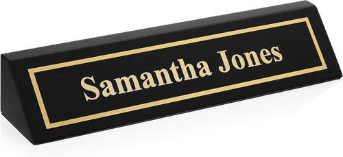 Miniatura 8 de Placa de nombre de escritorio de madera personalizada Providence Engraving para oficina con cuña de escritorio con acabado piano grabado láser