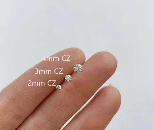 Miniatura 6 de Aretes de botón planos con tuerca de circonita cúbica, pequeños aretes planos de circonita cúbica para hélice, cartílago, tragus, lóbulo