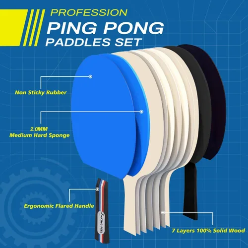 Miniatura 2 de Juego de 4 raquetas de tenis de mesa de alta calidad, pelotas de ping pong de 3 estrellas (8) con estuche de ping-pong, juego profesional de paletas