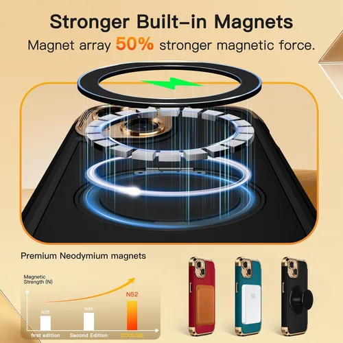 Miniatura 4 de COOLQO Funda para iPhone 13 de 6.1 pulgadas, soporte magnético de giro de 360° [compatible con Magsafe] [protección militar] chapado mate resistente