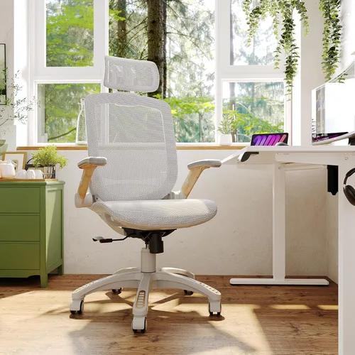 Miniatura 2 de GABRYLLY Silla de oficina ergonómica, Silla de escritorio de casa de respaldo alto con brazos abatibles, reposacabezas, inclinación de 90-120°
