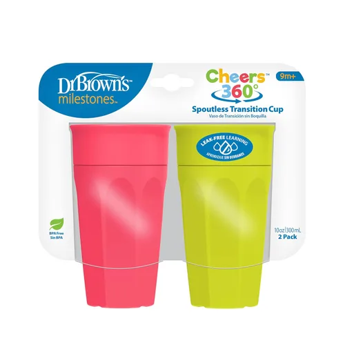 Miniatura 9 de Dr. Brown's Milestones Cheers 360 Taza de transición sin boquilla, apta para viajes y sin fugas para bebés y niños pequeños, verde y rosa, libre
