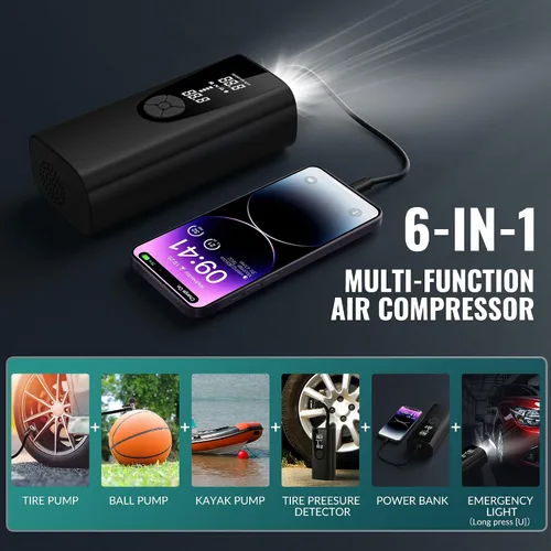 Miniatura 6 de Inflador de neumáticos actualizado, compresor de aire portátil, bomba de aire de 180 PSI para neumáticos de automóvil, inflado eléctrico 3 veces más